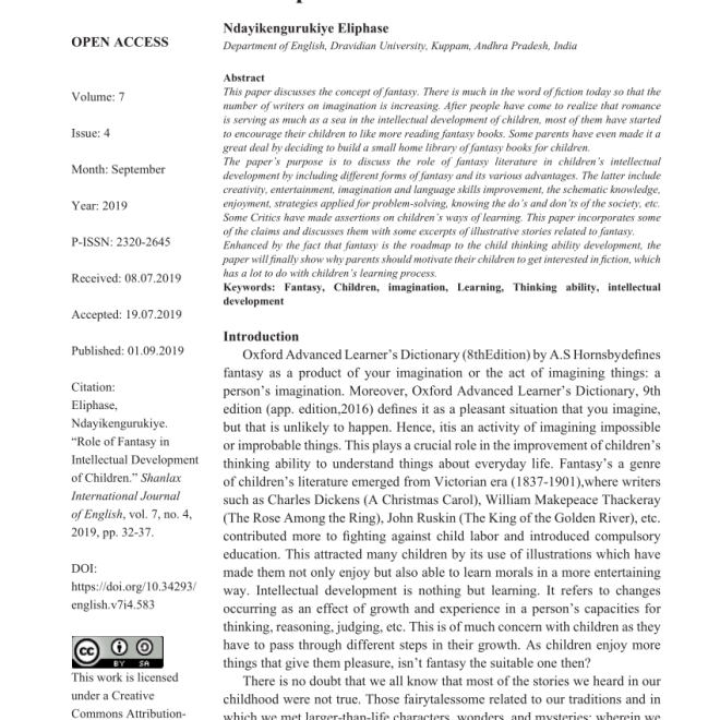 The Role of Fantasy Literature in Education